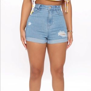 Fashion Nova Connor Denim Shorts - Light Blue Wash